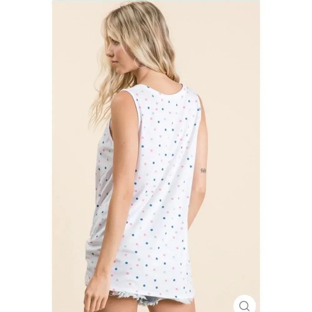 Polka Dot Twisted Hem Keyhole Tank - Picture 8 of 8